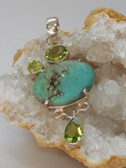 Tibetan Turquoise Pendant 9 with Peridot