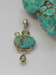 Tibetan Turquoise Pendant 9 with Peridot