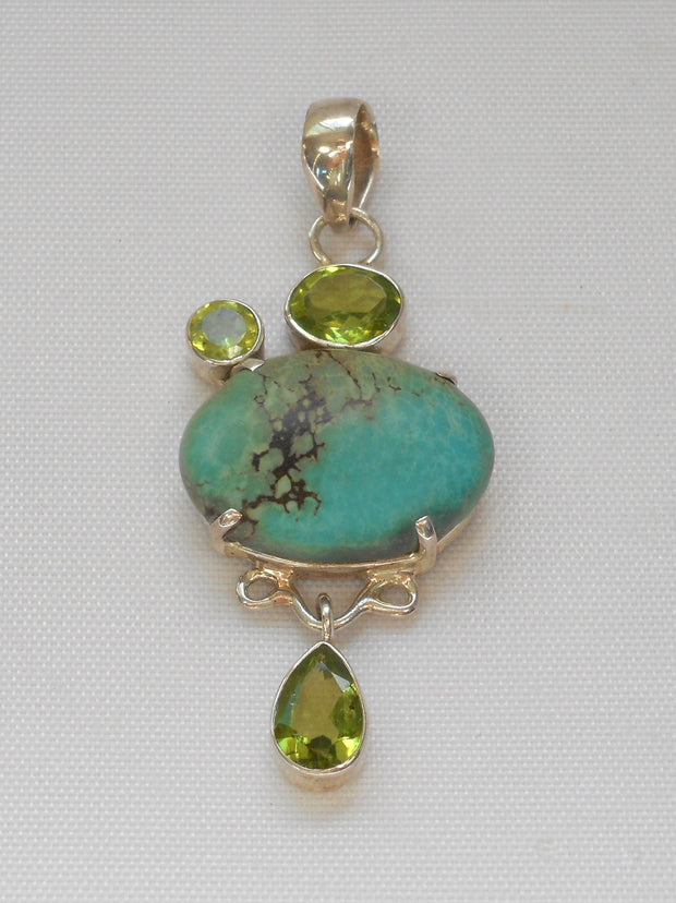 Tibetan Turquoise Pendant 9 with Peridot