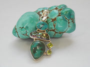 Tibetan Turquoise Pendant 8 with Peridot and Pearl