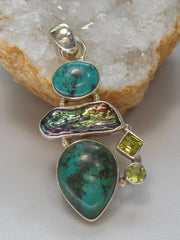 Tibetan Turquoise Pendant 8 with Peridot and Pearl