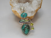 Tibetan Turquoise Pendant 8 with Peridot and Pearl