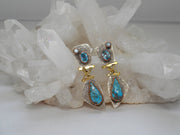 *Copper Turquoise Blue and Sterling Earring Set with Blue Topaz