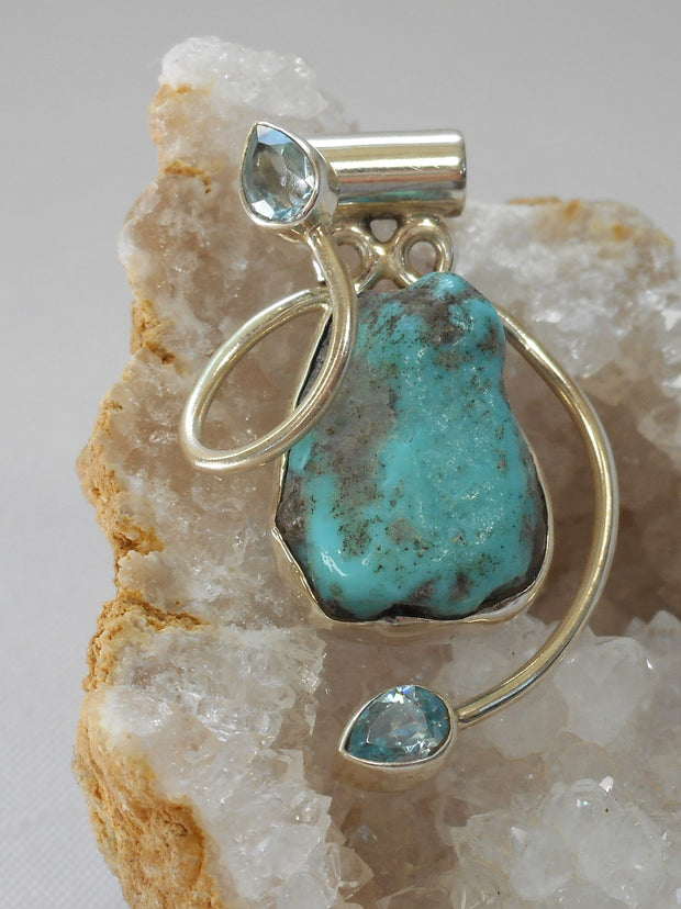 Artisan Turquoise Pendant 6 with Blue Topaz