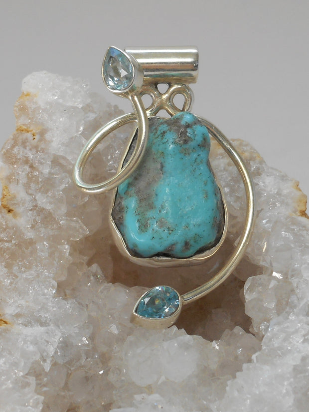 Artisan Turquoise Pendant 6 with Blue Topaz