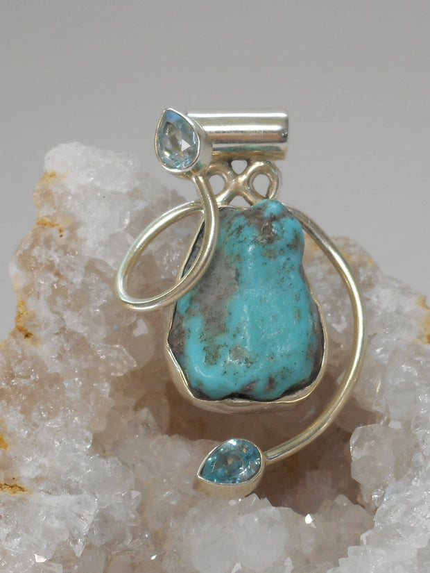 Artisan Turquoise Pendant 6 with Blue Topaz