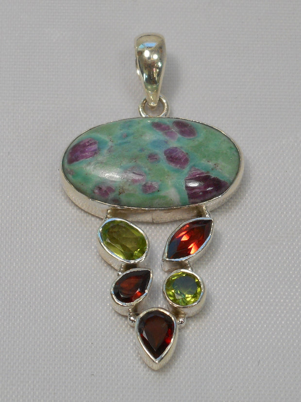 Ruby in Fuchsite Pendant 4 with Garnets and Citrine Quartz