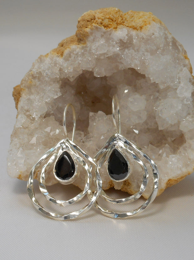 Black Onyx and Sterling Hoop Earring Set 2