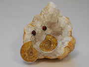 Ammonite Fossil and Sterling Earring Set 2 with Garnets