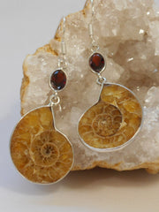 Ammonite Fossil and Sterling Earring Set 2 with Garnets