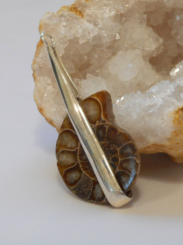 Ammonite and Sterling Fossil Pendant 4