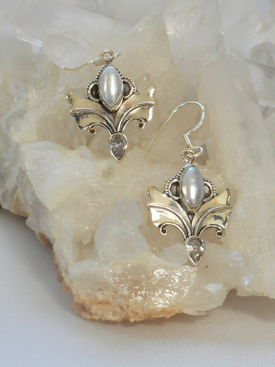 Angel Sterling and Pearl Earring Set 1 with White Topaz