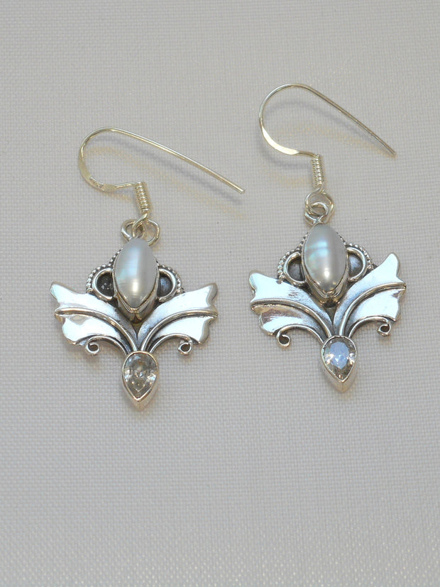 Angel Sterling and Pearl Earring Set 1 with White Topaz