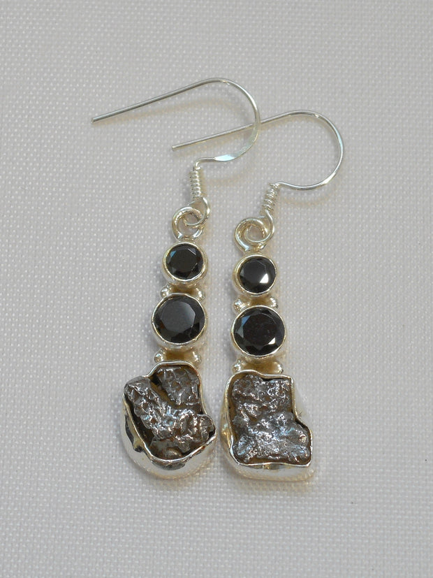 Sterling and Meteorite Earring Set 5 with Onyx