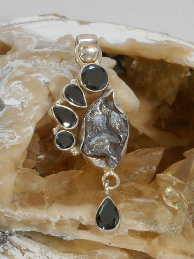 Natural Meteorite Stone Pendant 10 with Onyx