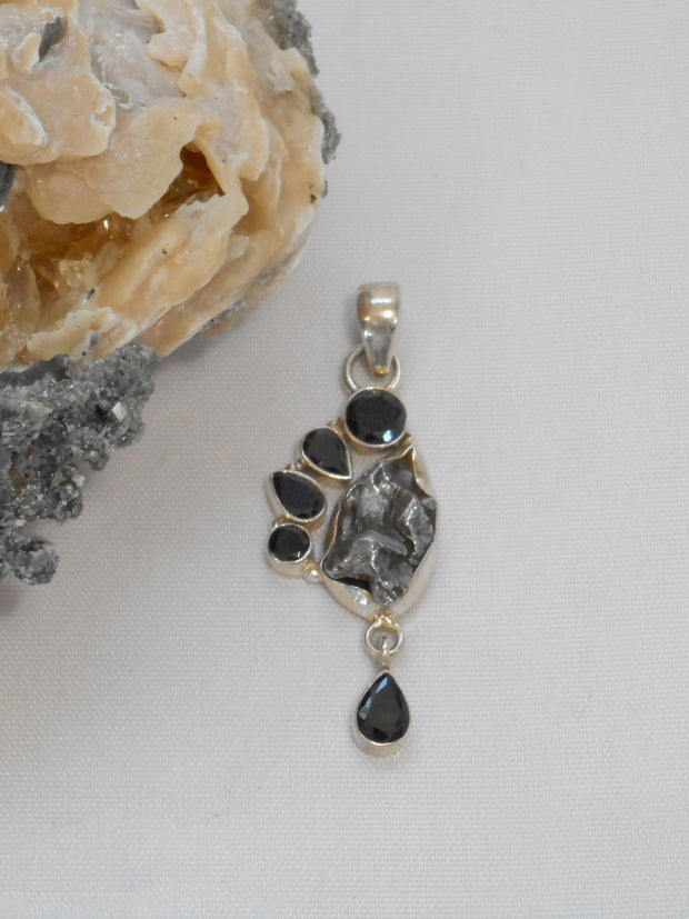 Natural Meteorite Stone Pendant 10 with Onyx