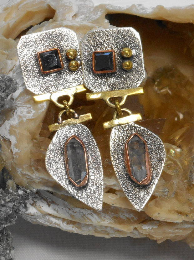 Herkimer Diamond and Sterling Earring Set 2 with Onyx