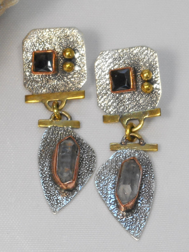 Herkimer Diamond and Sterling Earring Set 2 with Onyx