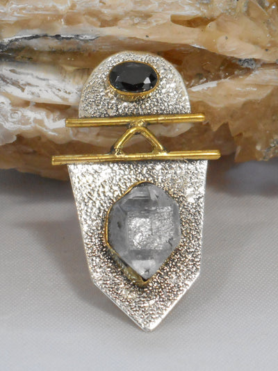Herkimer Diamond Quartz Crystal and Sterling Pendant 1 with Onyx