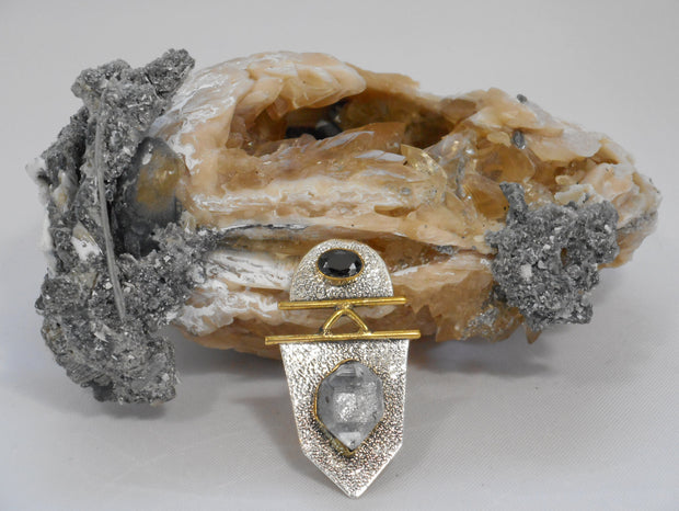 Herkimer Diamond Quartz Crystal and Sterling Pendant 1 with Onyx