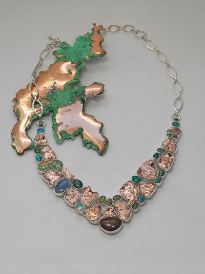 Native Copper and Fire Opal Gemstones Necklace 2