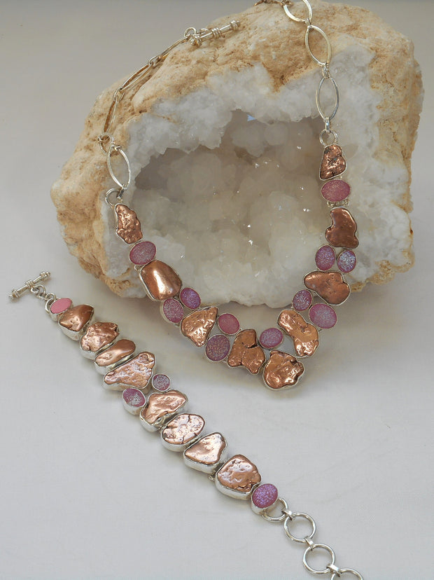 Native Copper and Pink Druzy Quartz Bracelet