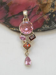 Pink Kunzite Quartz and Sterling Pendant 1 with Fire Opal and Garnet