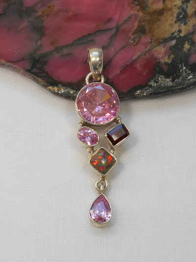 Pink Kunzite Quartz and Sterling Pendant 1 with Fire Opal and Garnet