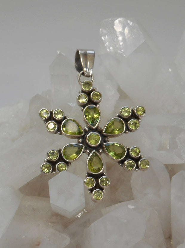 Delicate Peridot Snowflake Pendant