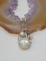 Moonstone Pendant 6 with Amethyst Quartz & Pearl