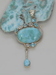 Larimar Pendant 13 with Blue Topaz and White Topaz