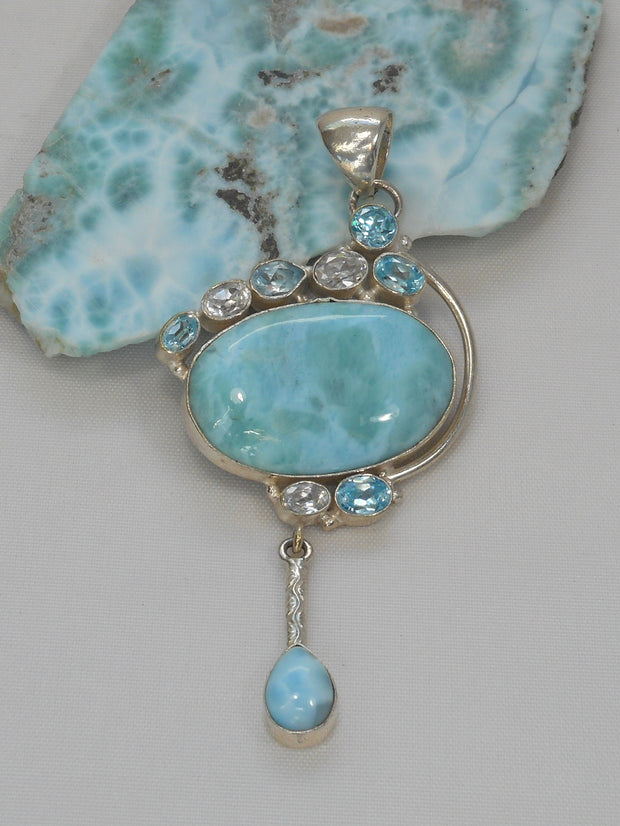 Larimar Pendant 13 with Blue Topaz and White Topaz