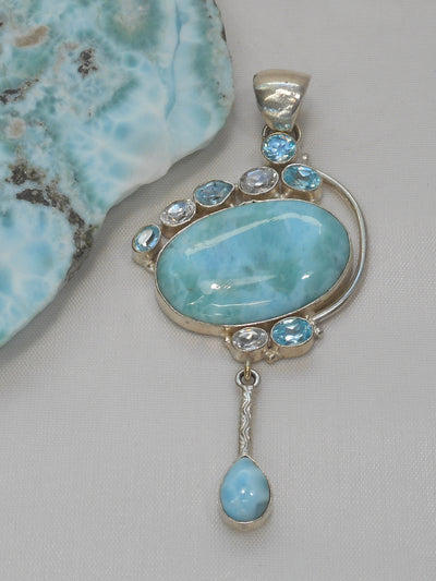 Larimar Pendant 13 with Blue Topaz and White Topaz