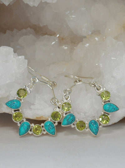 Artisan Turquoise and Peridot Quartz Hoop Earring Set