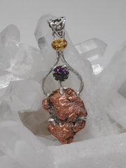 Native Copper Pendant 1 with Topaz and Citrine Quartz