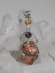 Native Copper Pendant 1 with Topaz and Citrine Quartz