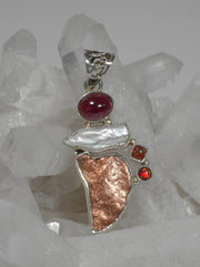 Native Copper Pendant 4 with Garnet, Opal and Pearl