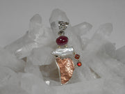 Native Copper Pendant 4 with Garnet, Opal and Pearl