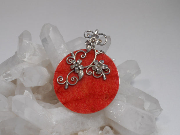 Coral Pendant with Sterling Scrollwork