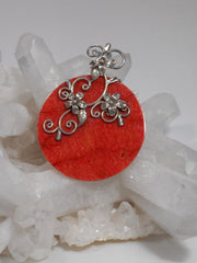 Coral Pendant with Sterling Scrollwork