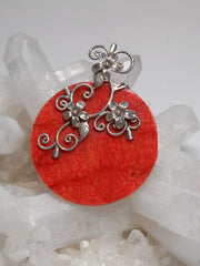 Coral Pendant with Sterling Scrollwork