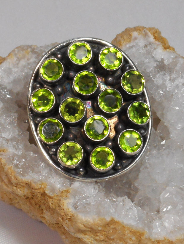 Faceted Peridot Quartz and Sterling Ring 1