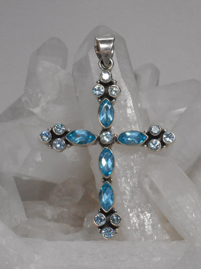 Blue Topaz Jewelled Cross