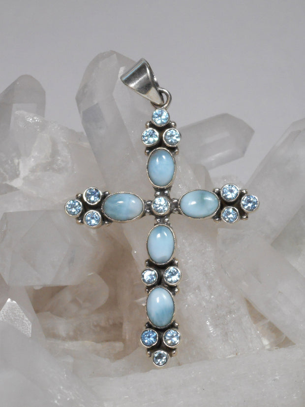 Larimar and Blue Topaz Jewelled Cross