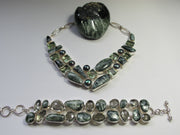 Seraphinite and Green Amethyst Quartz Necklace with Pearls