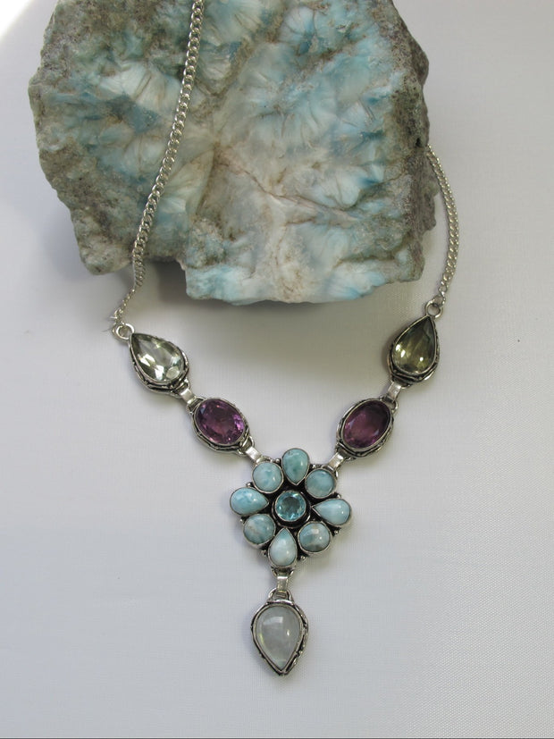 Delicate Larimar Flower Cluster Necklace 5