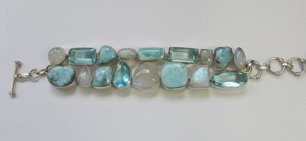 Larimar and Moonstone Bracelet 3 with Blue Topaz