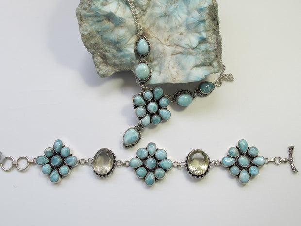 Larimar Flower Cluster Necklace 4