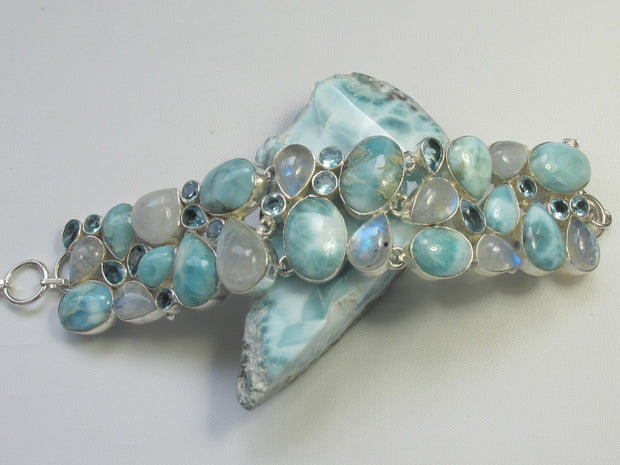 Larimar and Moonstone Bracelet 4 with Blue Topaz