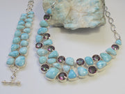 Large Larimar and Rainbow Fire Topaz Necklace